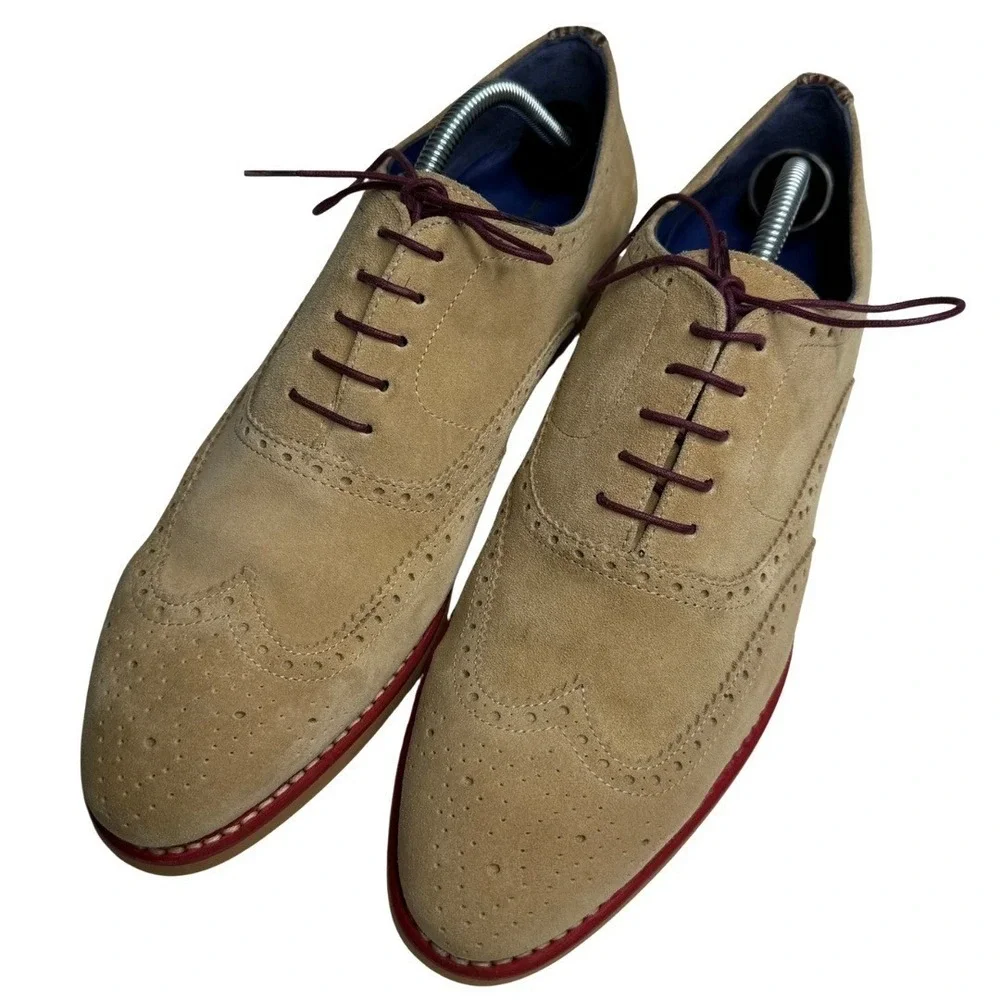 Rye 51 Textile Distillery Men Suede Wingtip Brogue Size 10.5 Goodyear Welted Tan